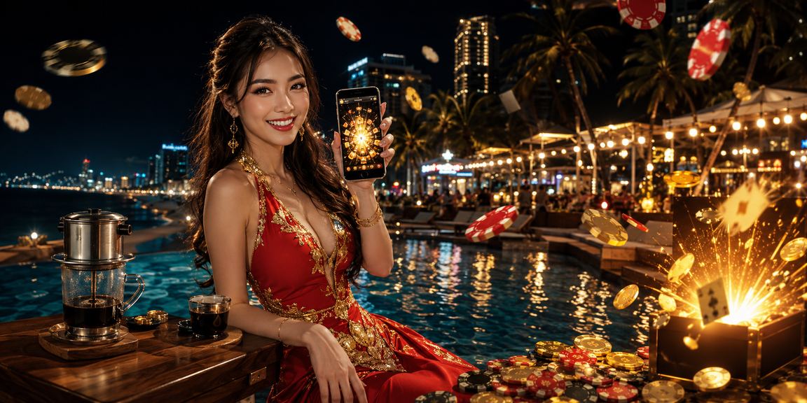 Người dùng tại Nha Trang truy cập ứng dụng casino 6310 trên điện thoại tại quán cà phê